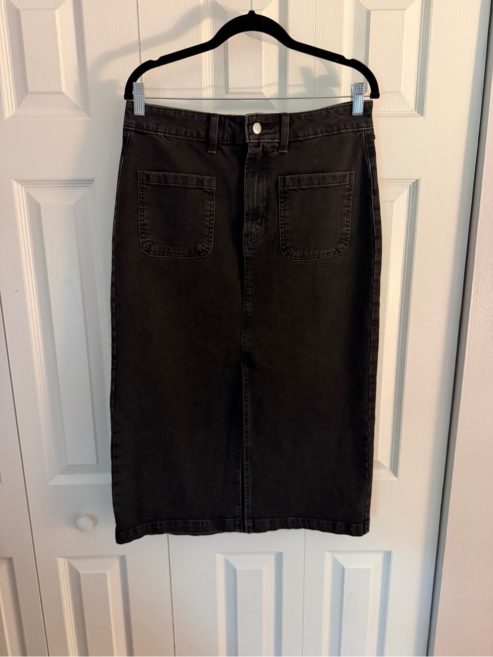 GAP Black Denim Midi Skirt with Front Patch Pockets